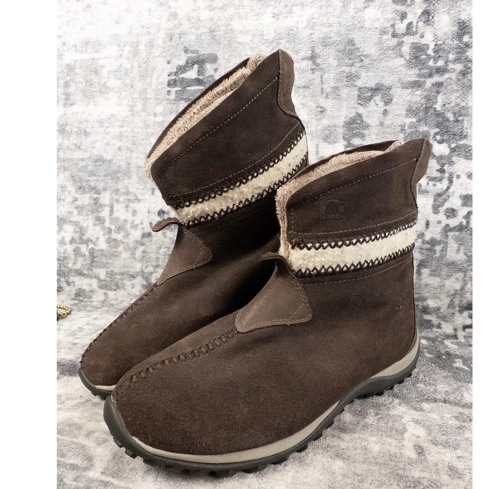 Sorel Nicolet Winter Boots Womens Size 9 Brown Suede Waterproof Thinsulate Lined